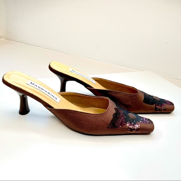 Mandarina Limited Edition Silk Kitten Heel Mules – Size 8 - Picture 2 of 9